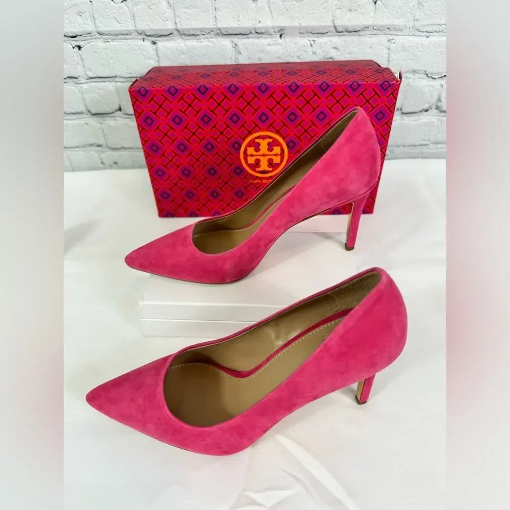 #TORY BURCH Elana 85mm Pump Kid Suede Pink Size 7.5